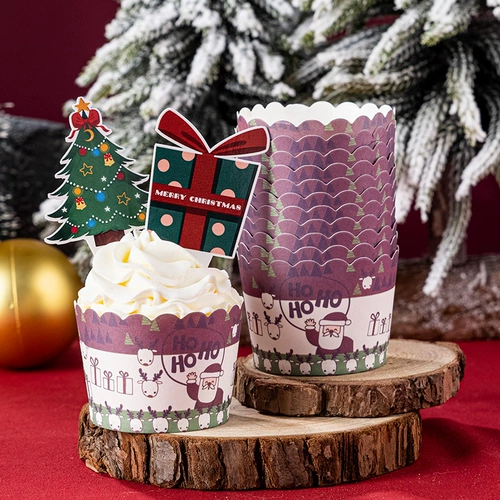 Бумажный стаканчик для кексов, рождественский стаканчик для кексов, держатель для бумаги для кексов, бытовой высокотемпературный бумажный стаканчик для выпечки, специальный