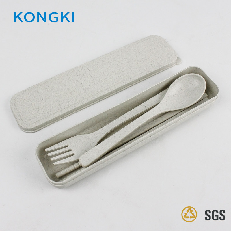 Tableware three pieces of spoon fork chopstick plastic environmentally friendly portable students white collar for work-collar travel