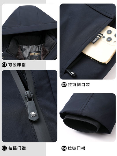 Dad's Winter Goose down Jacket with Removable Liner, Thickened and Fleece-Lined for Middle-Aged and Elderly Men, Grandpa's Coat