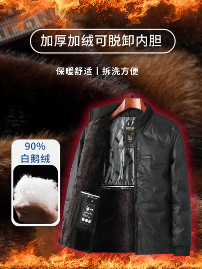 Dad's Winter Goose down Jacket with Removable Liner, Thickened and Fleece-Lined for Middle-Aged and Elderly Men, Grandpa's Coat