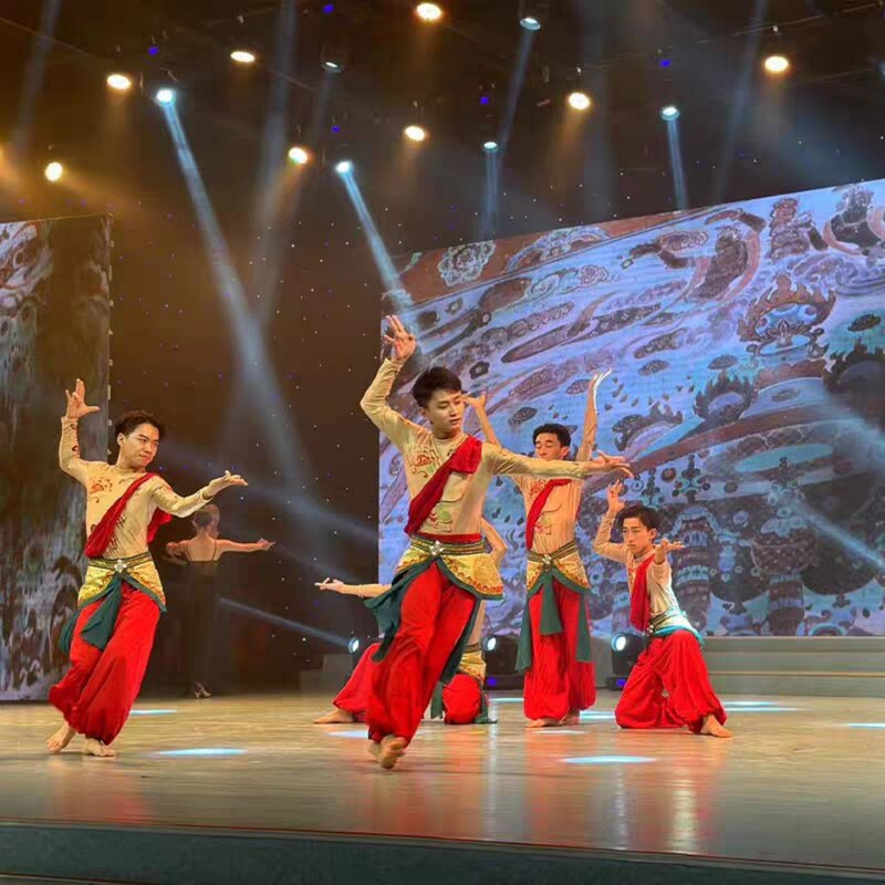 New Style Feitian Stone Wall Classical Dance Performance Costume for Men, Group Dance Paper Fan Scholar Team Same Style Dunhuang Dance Men's Set