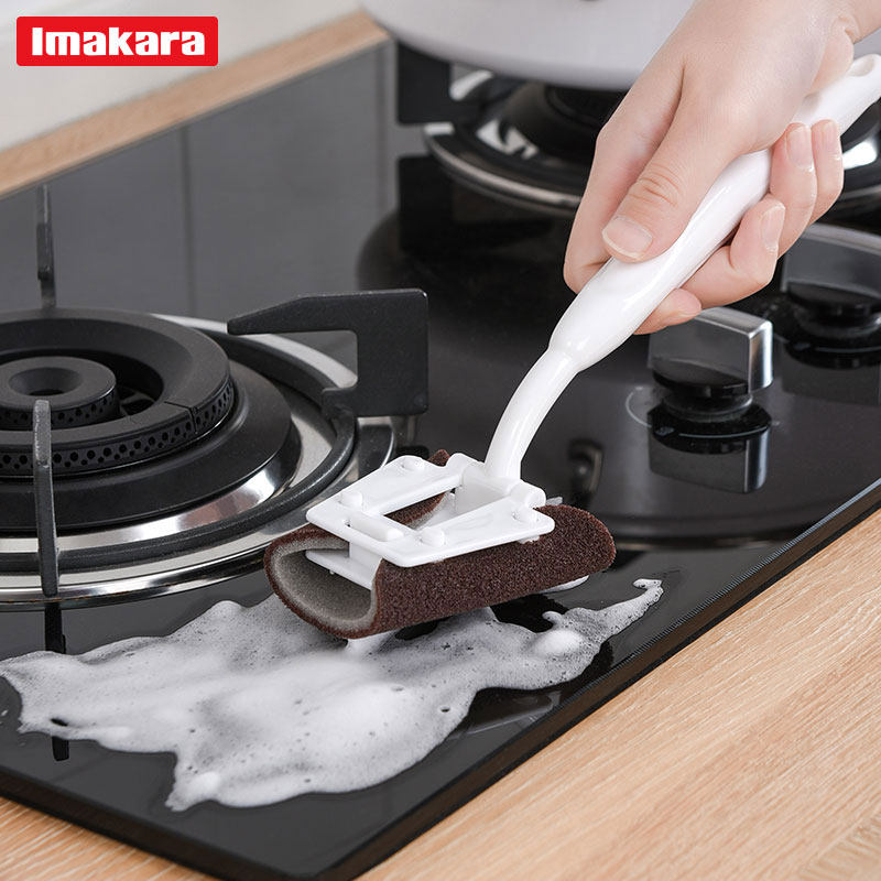 Japanese sea emery sponge with handle Wipe stove wipe cotton brush Kitchen cleaning pot brush Stove brush