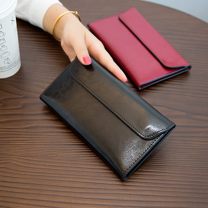 Cowhide Wallet for Women, New Simple and Popular Style, Genuine Leather Long Wallet with Card Holder, Flip Wallet Card Holder for Women