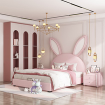 Childrens bed girl princess bed minimalist modern net red rabbit light lavish Nordic ins wind bedroom solid wood girl bed