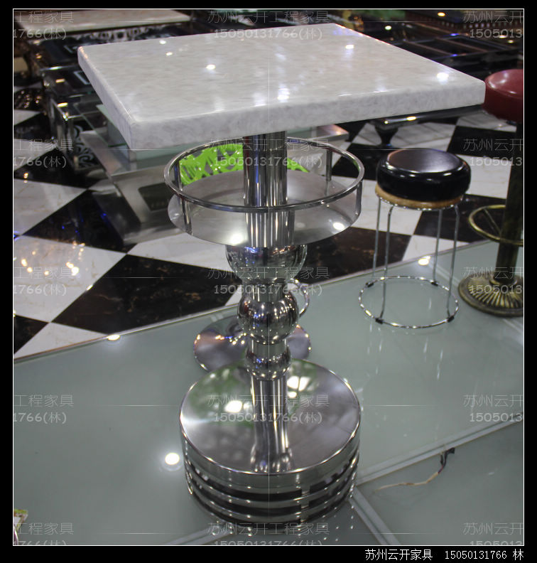 Marble Bag Compartment Hall Bar Waiting Rest Table Bronze Lacquer Bar Table Stainless Steel Bar Table Loose Table Table