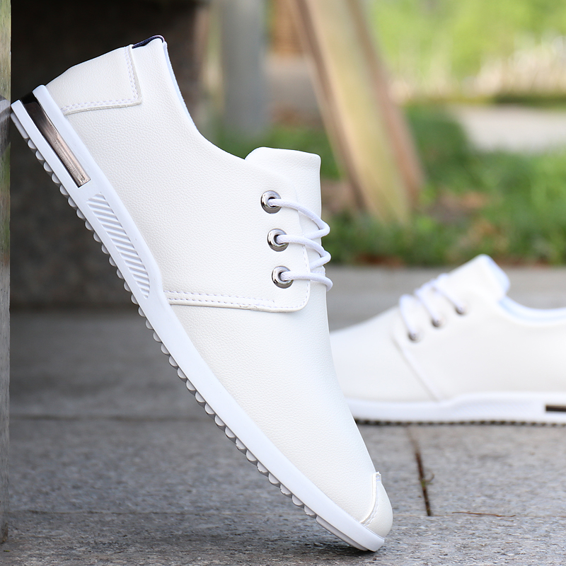 Tide brand leather white shoes men's 2022 spring new men's soft-faced soft-soled lace-up fashion flat-heeled casual sneakers