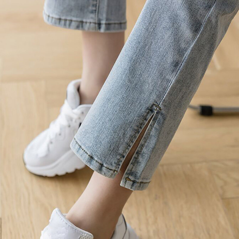 Light-colored wide-legged high-waisted straight soft jeans womens summer 2021 new item small split nine points micro flared pants