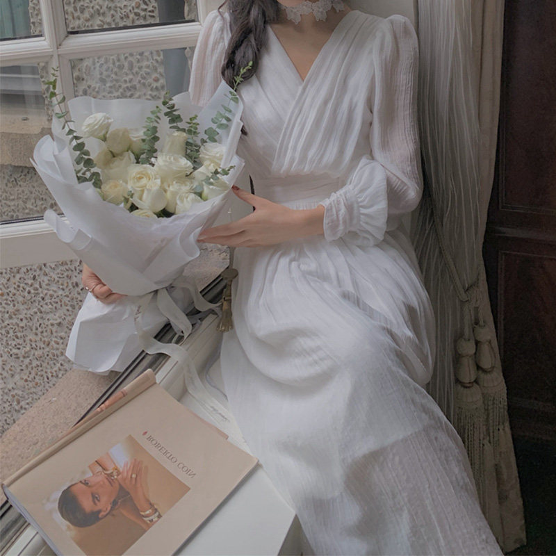 2021 Early spring French first love salt sweet gentle style High quality white chiffon dress Childrens summer