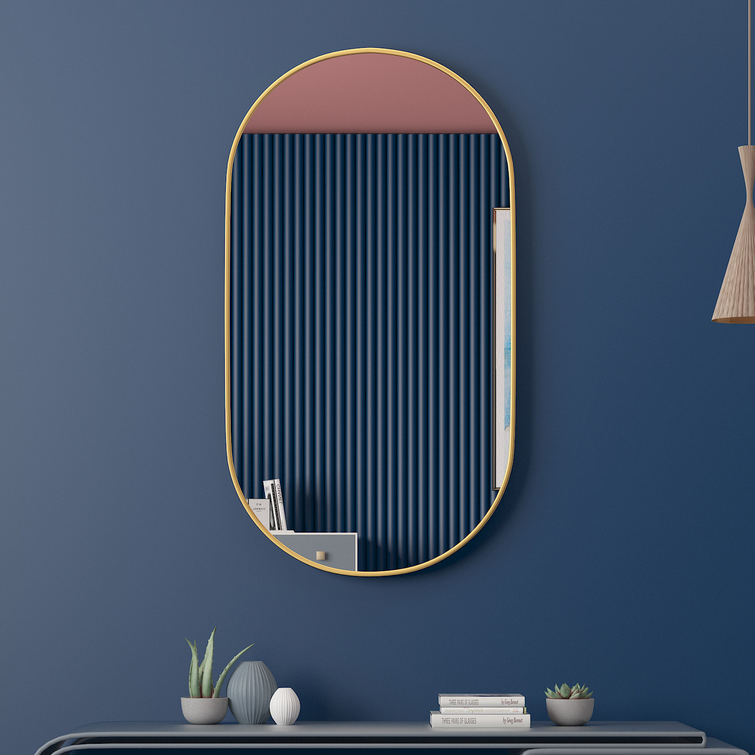 Dressing Room Free of perforated Bathroom Mirror Oval Mirror Wall-mounted Mirror Wall-mounted washroom Toilet Bathroom Mirror Cosmetic Mirror