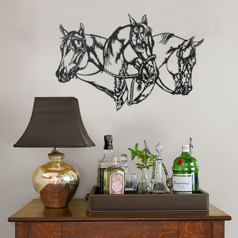 Three horse heads paper-cut style wrought iron decorative painting horse figure metal cutting frameless mural wall decoration wall decoration