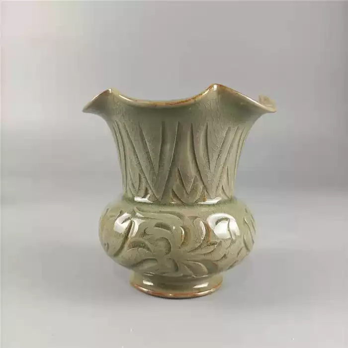 宋耀州窯青釉刻花渣鬥痰盂水盂建水古玩瓷器