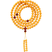 Natural chicken fat yellow beeswax bracelet with 108 beads for men round bead amber bracelet for women old beeswax multi-ring necklace