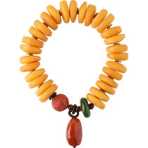 Pucai natural old beeswax bracelets for men and women chicken fat yellow amber flat beads single circle bracelet southern red agate accessories