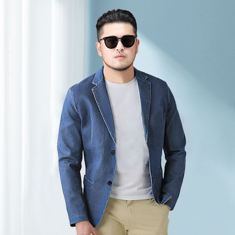 Spring and Summer Denim Suit for Men, Large Size, Loose Fit, Extra Large, Stretchy Denim Jacket, Fashionable Small Suit for Big Guys