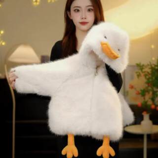 Girls' cute duck fur coat 2025 new hooded children's plus velvet anti-mink sweater baby warm winter clothing