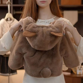 Girls mink fur cotton-padded jacket little girl 2025 new rabbit plush coat female and male baby plus velvet hooded fashionable winter