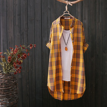 Spring dress Spring and Autumn new long plaid shirt Womens thin coat Han fan loose long sleeve bottom shirt clothes