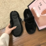 LMGE ~ Принесение кроличьей волосы толстые подошвы для увеличения обуви для волос и волос, женщины в зимних людях, пронзившие бархатные бобовые туфли