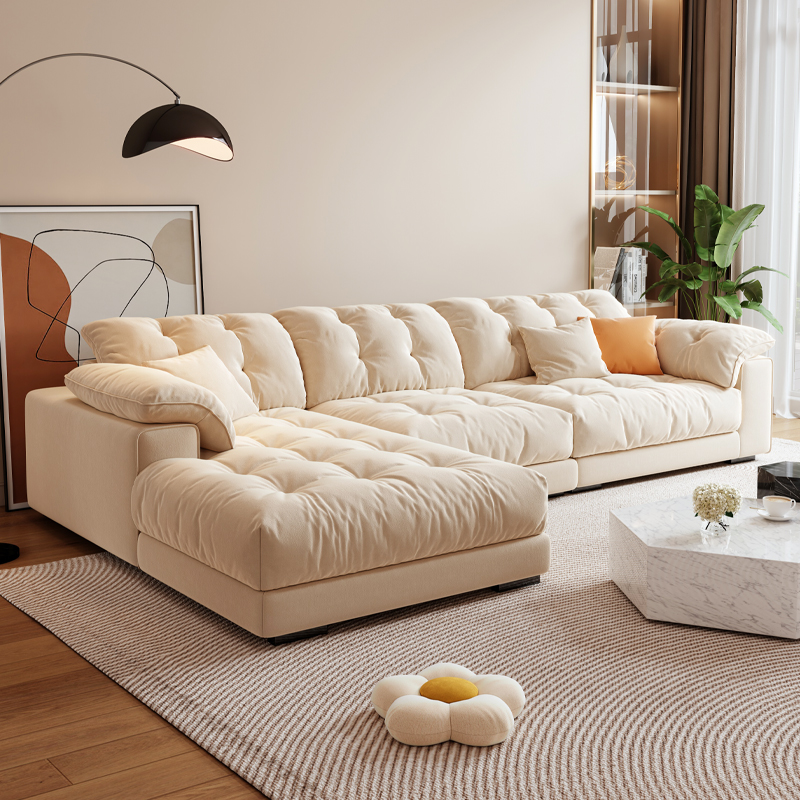Тканевый диван для кошачьих царапин в кремовом стиле, гостиная в небольшой квартире, современный минималистичный домашний шезлонг, технологичный тканевый диван-облако
