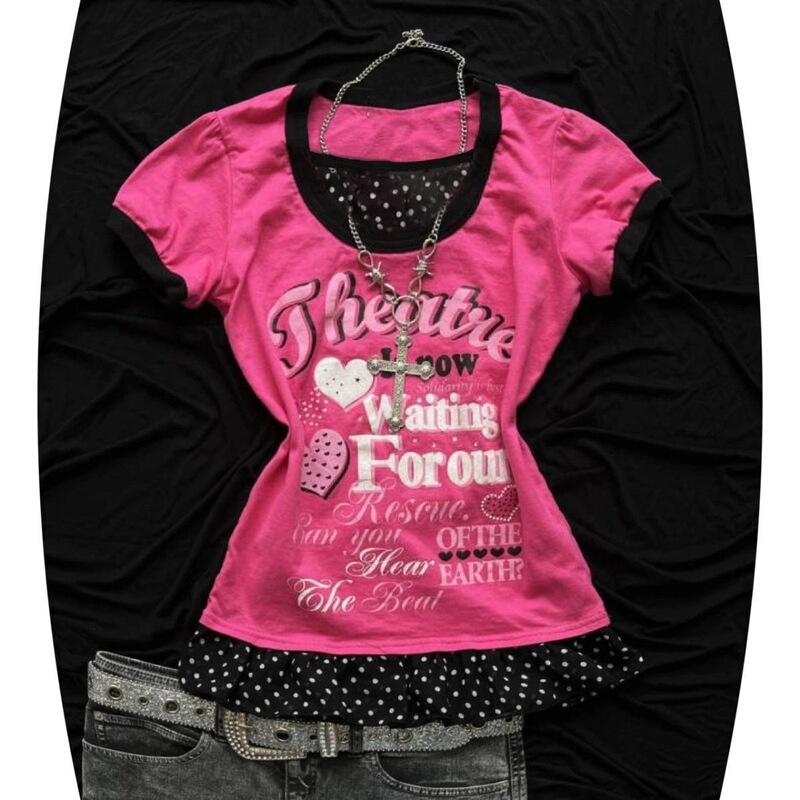 Yabi Retro Sweet Girl Short-Sleeved Letter Print Slim Fit Summer Shibuya Harajuku Y2K Patchwork Polka Dot T-Shirt Top