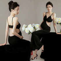 New studio for exhibition Pregnant Woman Photos of Authentic Clothing Light Extravagant 100 hitch Twist Knot Hollowed-out Sexy V Collar Harness Long Dress