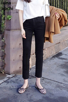 High waist stretch micro flared jeans womens large size thin spring and autumn new Korean version of black velvet straight nine-point pants