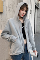 Spring and autumn sweaters niche wear guide gray hooded cardigan women plus velvet age age Korean loose Joker coat
