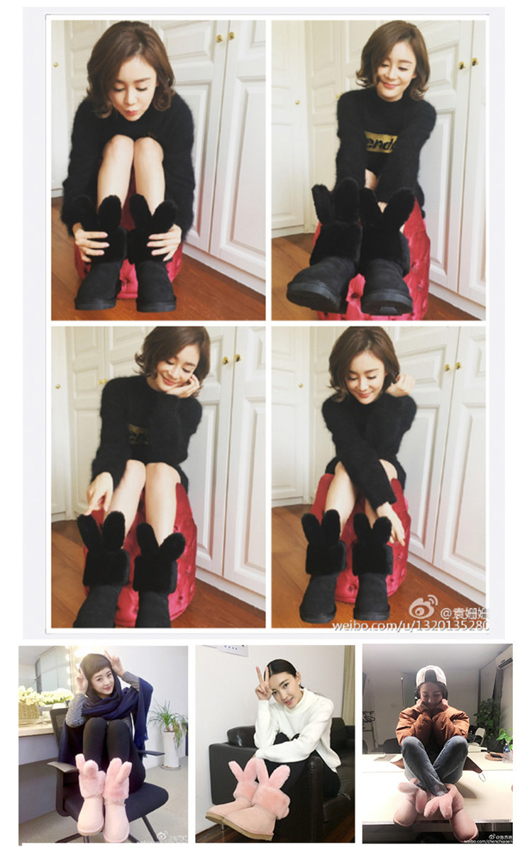 郑凯自创潮牌 DUEPLAY 联名Everugg  兔子耳朵羊皮毛一体 女式短筒雪地靴 双重优惠折后￥169包邮 多色可选