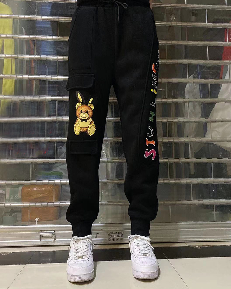 Picture ColorEuropean station original Chaopai personality pocket Elastic waist Tie one's feet Show thin Harlan Women's trousers Versatile leisure time Plush sweatpants