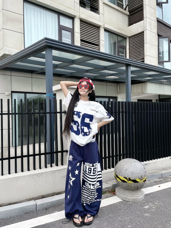 American Retro Star Letter Print Short-Sleeved T-Shirt Set for Women Summer Loose Casual Wide-Leg Pants Two-Piece Set