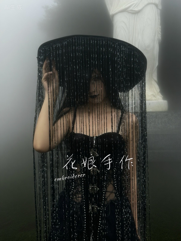 【C. Virgin】 Same Style Black Beaded Hat Black Widow Gothic Lolita Gothic Large Brim French Style