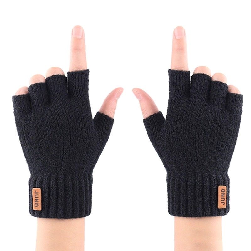 Half-Finger Gloves for Men, Thickened for Winter, Warm and Cold-Proof, Outdoor Cycling, Women's Knitted Wool Writing Gloves with Exposed Fingers