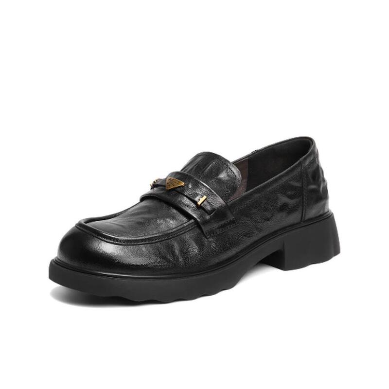 Belle Sheepskin Loafers for Women 2026 Spring Black Leather Shoes Deep Mouth Single Shoes E9L1Daa6 E9L1