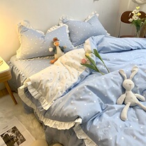 (Deer) Korean Ins Wind Girl Heart Double Lace Full Cotton Four Pieces Of Love Pure Cotton Bed Skirt