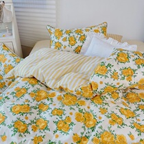 (Deer and) Flowers specie in a small fresh field Garden Wind Pure Cotton Four Sets of Chopped Flowers minimalist Cotton Bed supplies