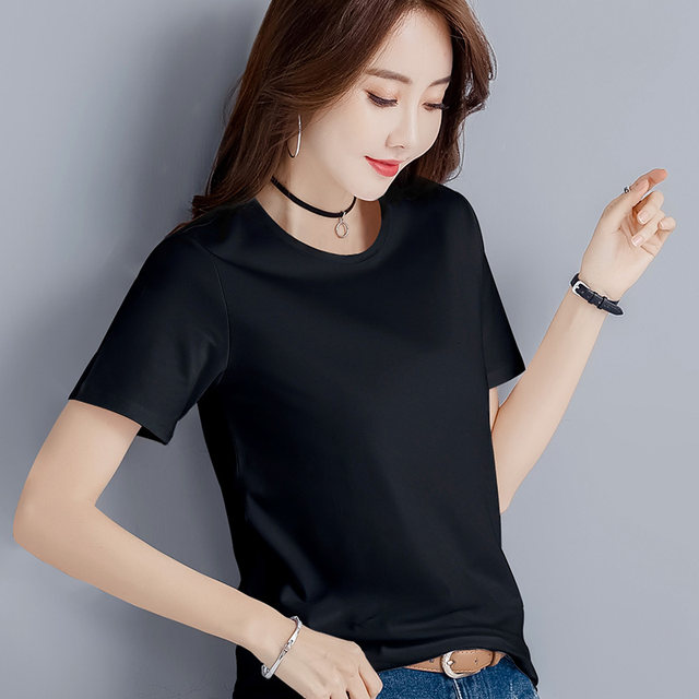 Navy blue t-shirt women's pure cotton loose large size 2019 new summer half-sleeved T-shirt all-match ins trendy top white