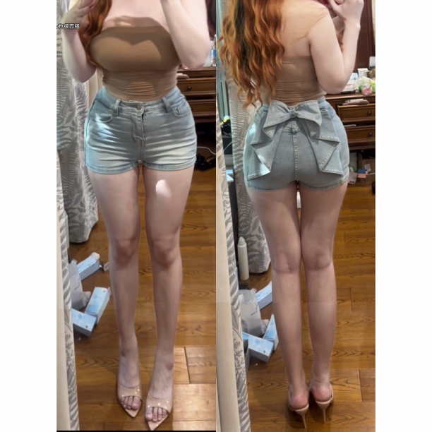 【3D Bowknot Hip-Enhancing Denim Shorts】Women's Summer Denim Shorts with Hip-Enhancing Effect