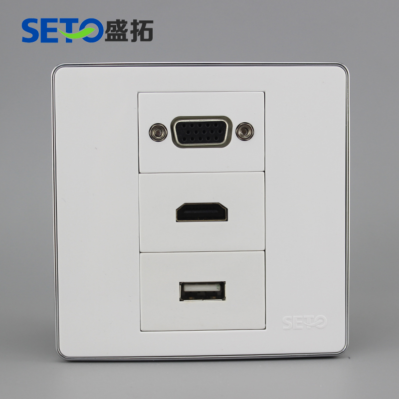 Shengtuo three multimedia socket panel 86 type VGA in-line HDMI in-line USB in-line multi-function socket