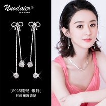 Sweet bow long tassel earrings wild Korean temperament earrings sterling silver ear clip no pierced ears lady earrings
