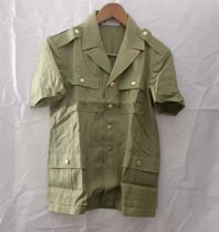 In stock old-fashioned polyester and linen fabric short-sleeved shirts old models four pockets nostalgic old shirts breathable