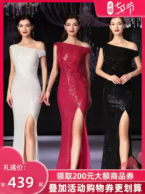 Noble and elegant wedding banquet party sequined fishtail dress female 2021 new temperament long version dress
