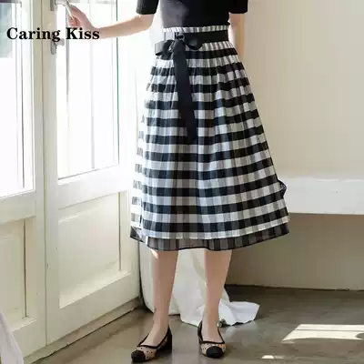 Caring Kiss 2020 summer new two-wear temperament elastic waist socialite elegant belt A-line skirt female