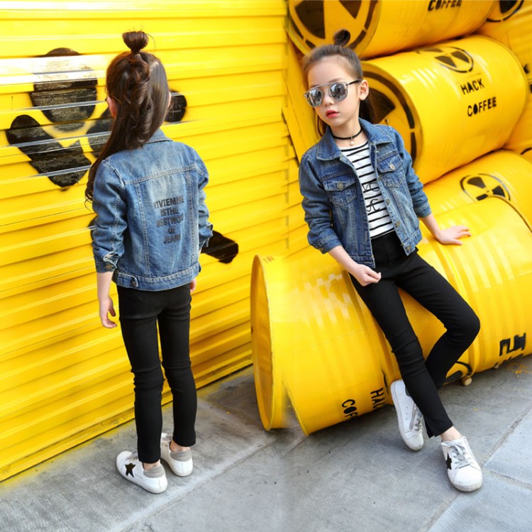 Áo khoác denim nữ mùa thu 2019 mới Hàn Quốc phiên bản 12-15 tuổi big boy nước ngoài thời trang giản dị áo sơ mi thủy triều - Áo khoác áo khoác phao trẻ em