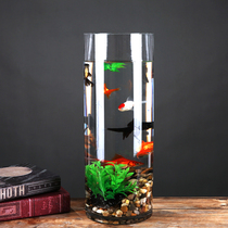 Creative thickened straight glass fish tank Cylindrical large living room office goldfish tank Transparent turtle tank hydroponic