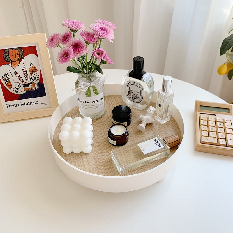 Simple Nordic round household desktop storage finishing box plate Skin care products aromatherapy cosmetics storage plate tray