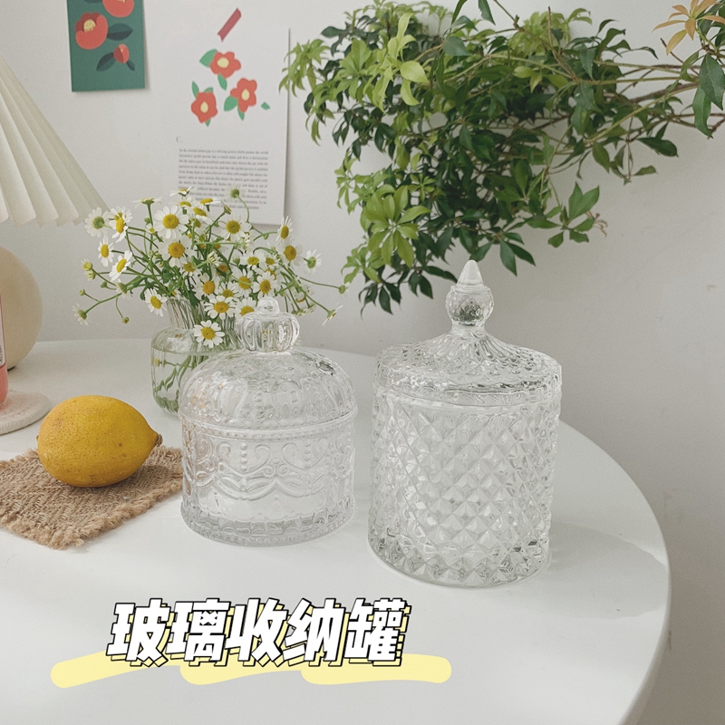 ins wind glass storage tank Eurostyle Jewelry Earrings Containing box Desktop storage box snacks Containing Incense