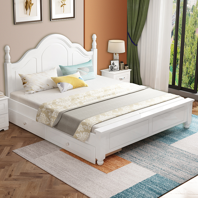 Solid wood bed 15m modern minimalist double bed master bedroom 12m single bed economical simple Nordic bed frame