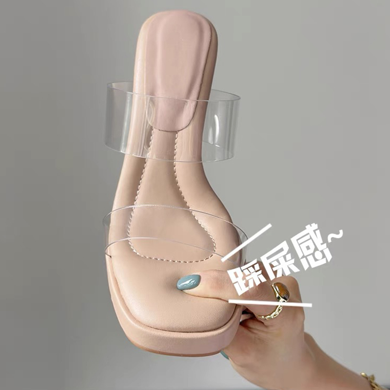 soft sole Transparent High-Heeled Shoes for Women 2025 Summer New Style Crystal Thick Heel Waterproof Platform Sandals for Women to Wear Outside and Soft