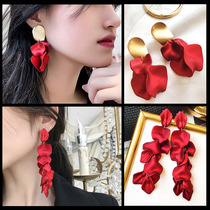 New Year festive earrings red rose petals tassel earrings female 2020 New Tide earrings temperament senior atmosphere
