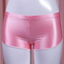 Mens and womens boxer briefs glossy silky low-waisted high-elastic tight underwear glossy elastic breathable sports and bodybuilding shorts for women